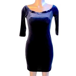 Velvet Dress Off Shoulder Fitted 1/2 Sleeve Stretch Bodycon Boat Neck Whimsigoth